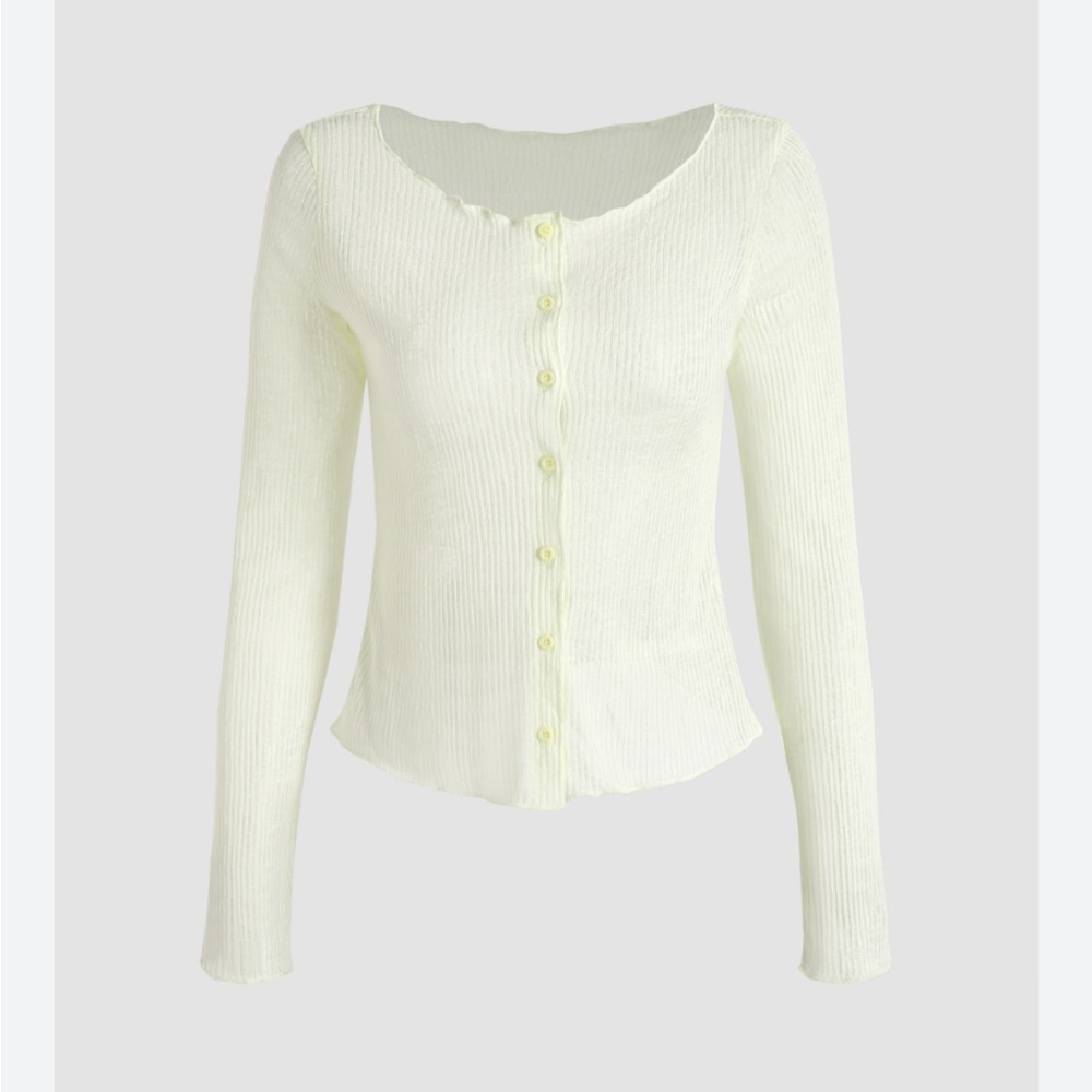 Cider Light Cream Ribbed Button-Down Shirt